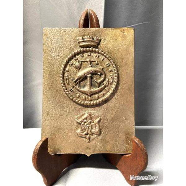 Plaque Bronze Massif Tape de Bouche Marine Italienne 53 Squadraglia Dragamine