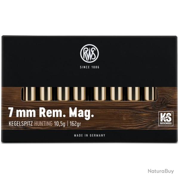 Munitions RWS calibre 7mm Rem Mag KS Pointe conique 162gr - 10.5g x20