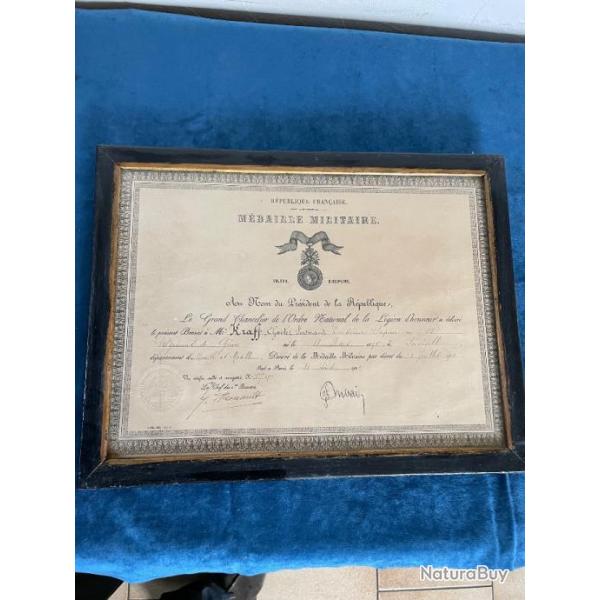 Cadre dipl�me m�daille militaire 1925