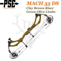 PSE MACH 33 DS - Arc de Chasse 2025 en Carbone Rapide et Ultra-L&eacute;ger 70-80# Gaucher Clay Brown Riser