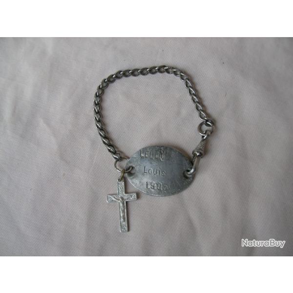 WW1 FRANCE PLAQUE D'IDENTIT� FRANCAISE MILITAIRE PERSONNALIS�E MOD�LE 1915 AVEC SA CROIX CHR�TIENNE