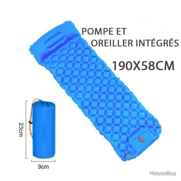 MATELAS CAMPING GONFLABLE AVEC OREILLER ET POMPE INT�GR�S BLEU - LIVRAISON GRATUITE