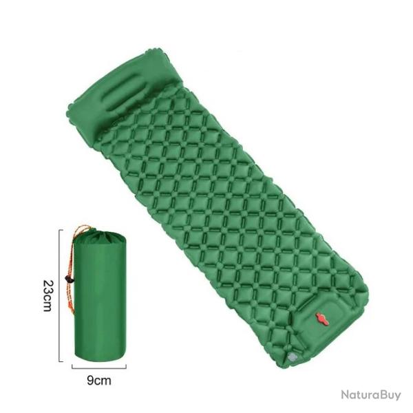 MATELAS DE CAMPING GONFLABLE AVEC OREILLER ET POMPE INT�GR�S VERT - LIVRAISON GRATUITE