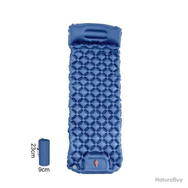 MATELAS DE CAMPING GONFLABLE AVEC OREILLER ET POMPE INT�GR�S BLEU FONC� - LIVRAISON GRATUITE