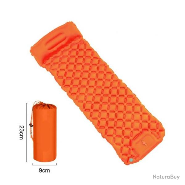MATELAS DE CAMPING GONFLABLE AVEC OREILLER ET POMPE INT�GR�S ORANGE - LIVRAISON GRATUITE