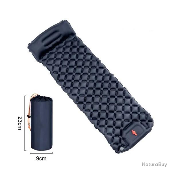 MATELAS DE CAMPING GONFLABLE AVEC OREILLER ET POMPE INT�GR� - BLEU MARINE - LIVRAISON GRATUITE