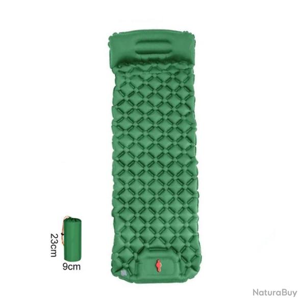 MATELAS GONFLABLE CAMPING AVEC OREILLER + POMPE INT�GR�S VERT - LIVRAISON GRATUITE