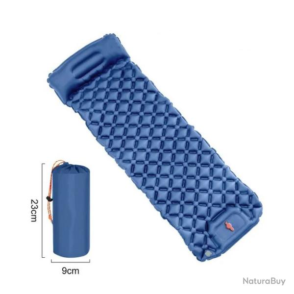 MATELAS GONFLABLE CAMPING AVEC OREILLER + POMPE INT�GR�S BLEU FONC� - LIVRAISON GRATUITE