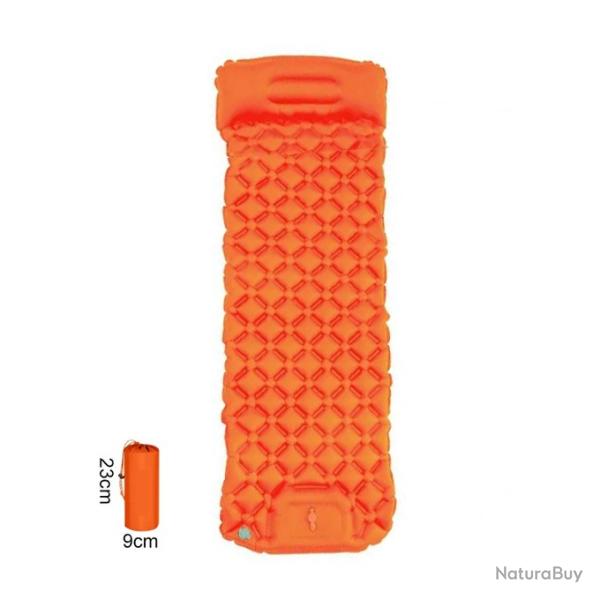 MATELAS GONFLABLE CAMPING AVEC OREILLER + POMPE INT�GR�S ORANGE - LIVRAISON GRATUITE