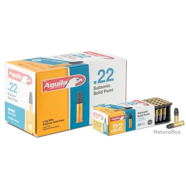Cartouches Aguila Calibre 22 LR Subsoniques SP 40 Grains - Boite de 50
