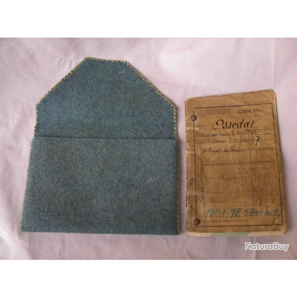 WW1 FRANCE CARNET MILITAIRE DANS POCHETTE ARTISANALE EN BLEU HORIZON MILITAIRE FRANCAIS RARE 14-18