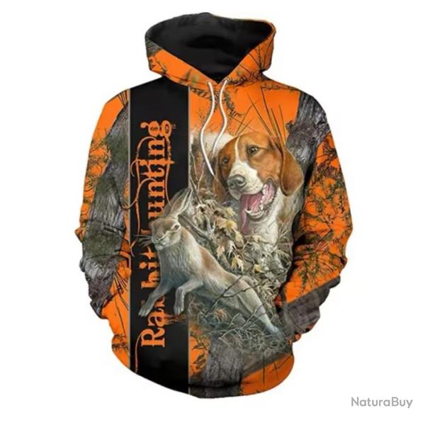 Sweat Floquer 3D  - chasse aux li�vres motif aux choix sur demande Livraison Gratuite. A2