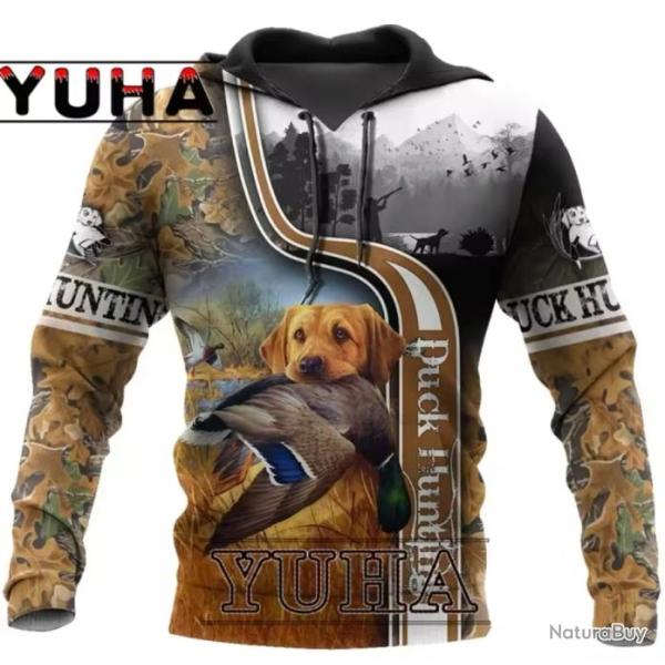 Sweat Floquer 3D  - chasse canard  motif aux choix sur demande Livraison Gratuite. A1