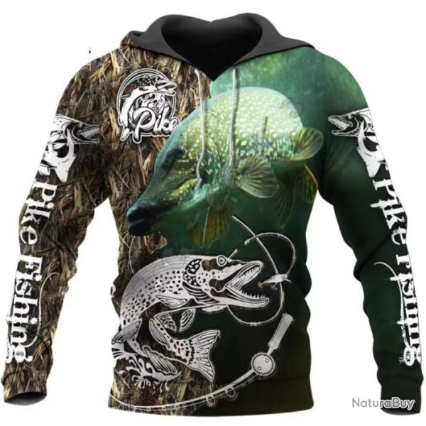 Sweat Floquer 3D  - p�che silures motif aux choix sur demande Livraison Gratuite. A7