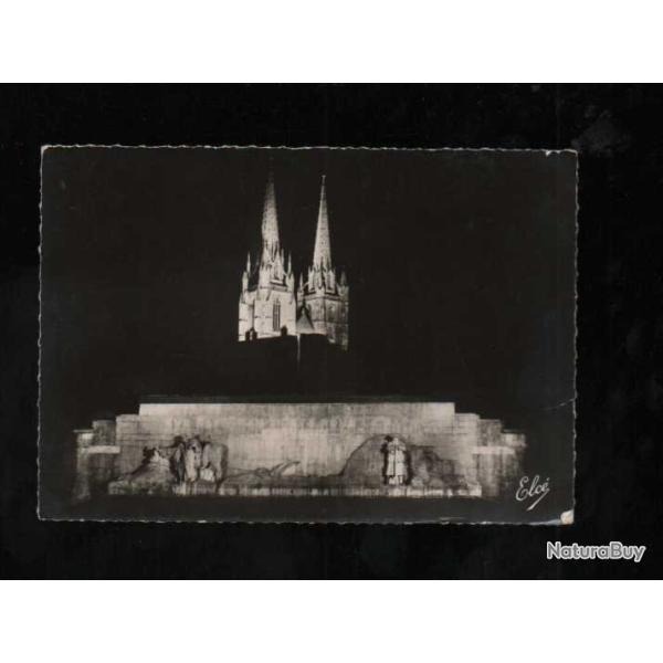 bayonne le monument aux morts et les fl�ches de la cath�drale la nuit