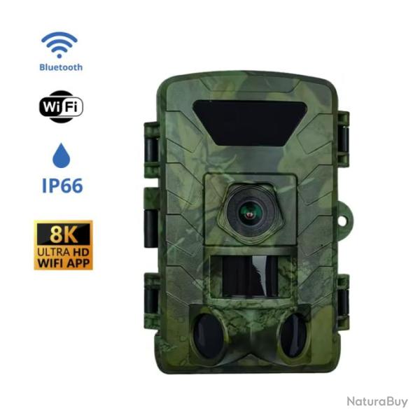 Cam�ra de chasse �tanche 8K 60MP - Vision nocturne, carte 32Go, envoi mobile, contr�le � distance IP