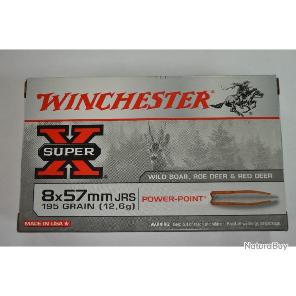 1 BOITE DE 20 MUNITIONS WINCHESTER  CALIBRE 8X57 JRS 196 GR/12.7 G POWERPOINT NEUVE