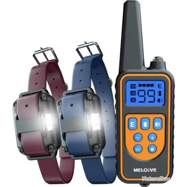 Lot Deux Colliers de Dressage Chiens Porte 2300m Etanche IPX67 Lumire Vibration Son Choc Statique