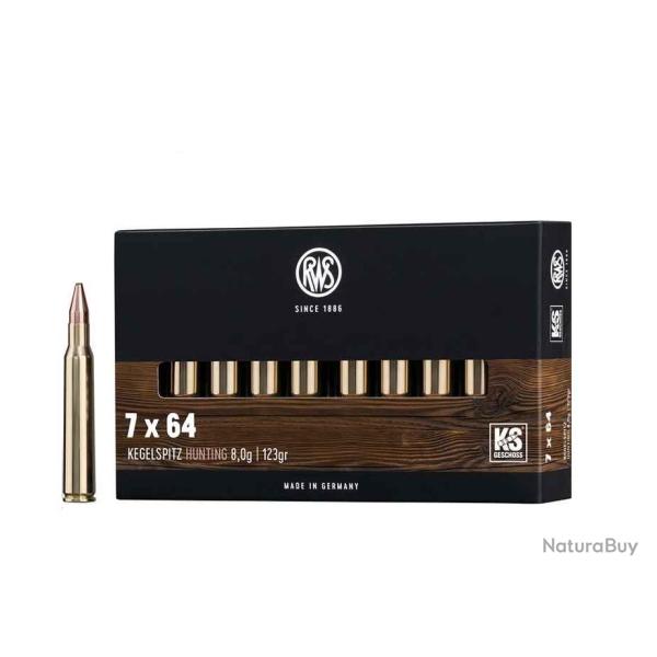 Cartouches RWS 7x64 KEGELSPITZ HUNTING - 8,0g / 123gr - X20