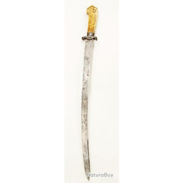 LONGUE DAGUE DE CHASSE / VENERIE FRANCE XVIII� POIGNEE SCULPTE Collection France Tr�s bon XVIII�