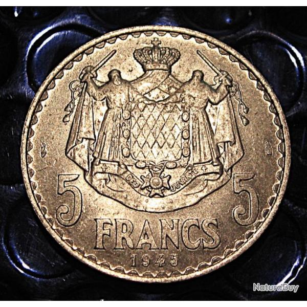 Monaco oiece de 5 francs alu de 1945 superbe