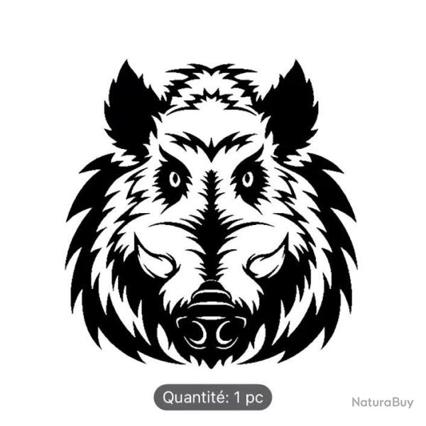 Autocollant, coffre fort d�coration, voiture - Chasse, sanglier, chien arret -  60 cm blanc