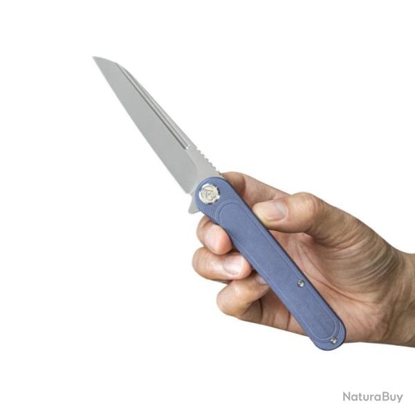 Couteau Kubey Dandy Blue Lame Sheepsfoot Acier S90V Manche Titane Frame Lock IKBS Clip KUB247K