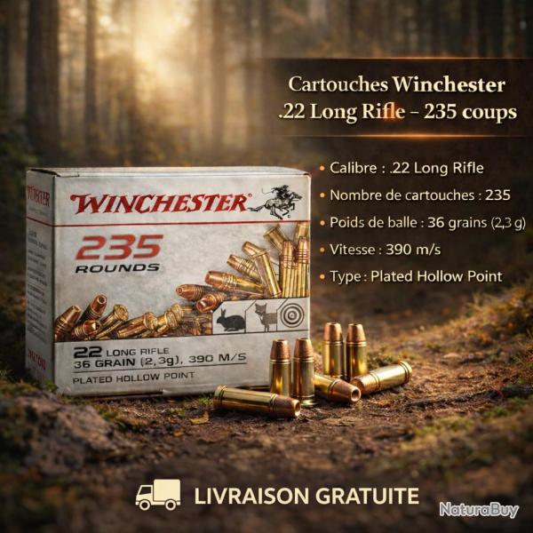 22LR Winchester SUPER X 36 gr LHP Copper Plated Boite de 235 3