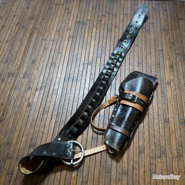 HOLSTER ET CEINTURON A CARTOUCHI�RE CUIR NOIR WESTERN ���