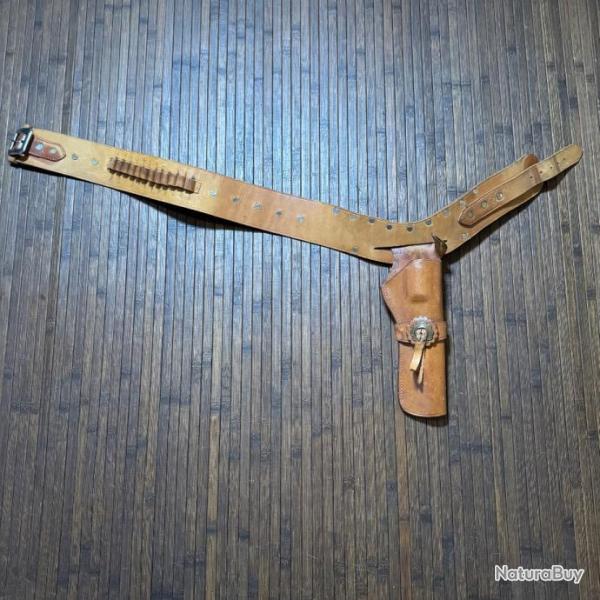 HOLSTER GIL ET CEINTURON A CARTOUCHI�RE CUIR MARRON WESTERN