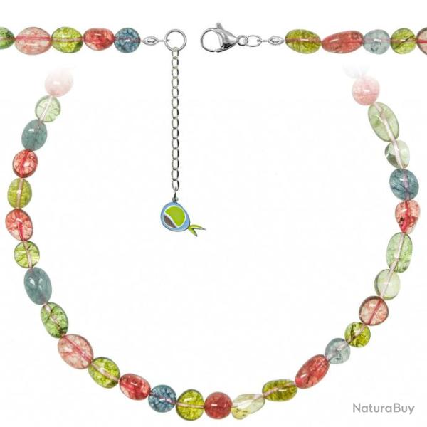 Collier en cristal de roche color� - Perles roul�es 8 � 12 mm - 90 cm