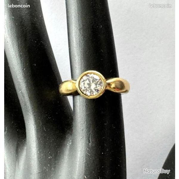 Belle bague en or massif 18 carats et Strass - solitaire - taille 50