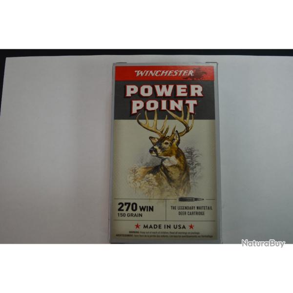 1 BOITE DE 20 MUNITIONS WINCHESTER CALIBRE 270 WIN POWERPOINT 150 GR NEUVE