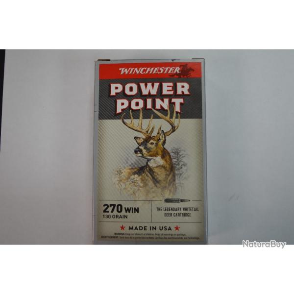 1 BOITE DE 20 MUNITIONS WINCHESTER CALIBRE 270 WIN POWERPOINT 130 GR NEUVE