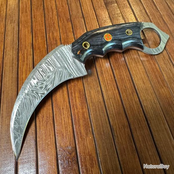 KARAMBIT COUTEAU - POIGNARD DAMAS 260 COUCHES FORG� MAINS �TUIS CUIR