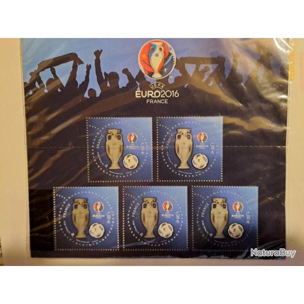 5 TIMBRES NEUF DANS UN CELLOPHANE FERME JAMAIS OUVERT COUPE D'EUROPE GAGNE PAR LES BLEUS