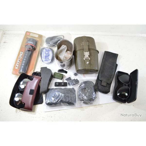 Petit lot surplus militaire moderne. Gourde lacets pouch lunettes de soleil passant GK PRO quart ...