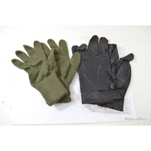 Paire de gants militaires Arm�e Belge ABL ann�es 1960 - 1970. Gants laine + surgants cuir XL