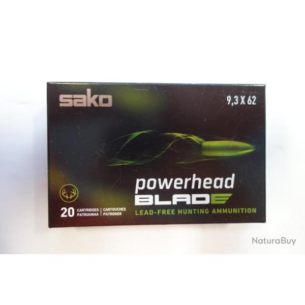 1 BOITE DE 20 BALLES SAKO  POWERHEAD CAL 9.3X62 BLADE TEC 230GR 14.9G