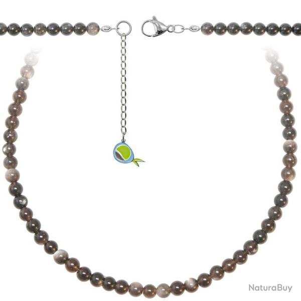 Collier en obsidienne argent�e - Perles rondes 6 mm - 50 cm