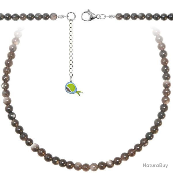 Collier en obsidienne argent�e - Perles rondes 6 mm - 60 cm