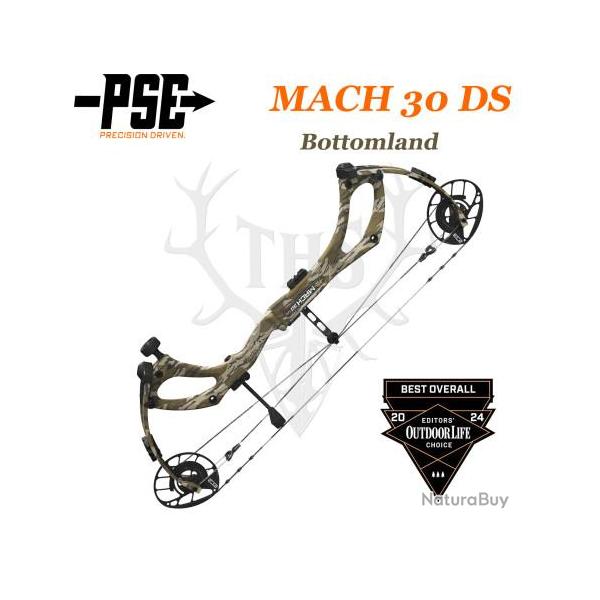 PSE MACH 30 DS Arc compound � poulies en carbone monocoque 50-60# Droitier Mossy Oak Bottomland