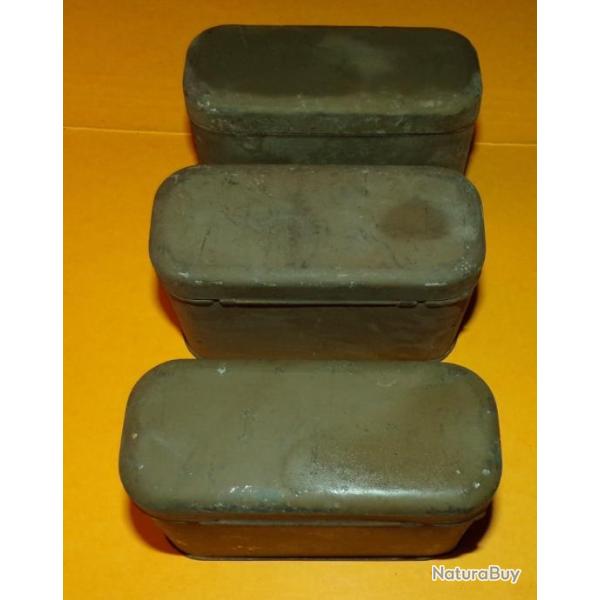 LOT DE 3 BOITES KAKI EN METAL POUR LUNETTE PLIANTE DES CHASSEURS ALPINS DE L'ARMEE FRANCAISE   , ETA