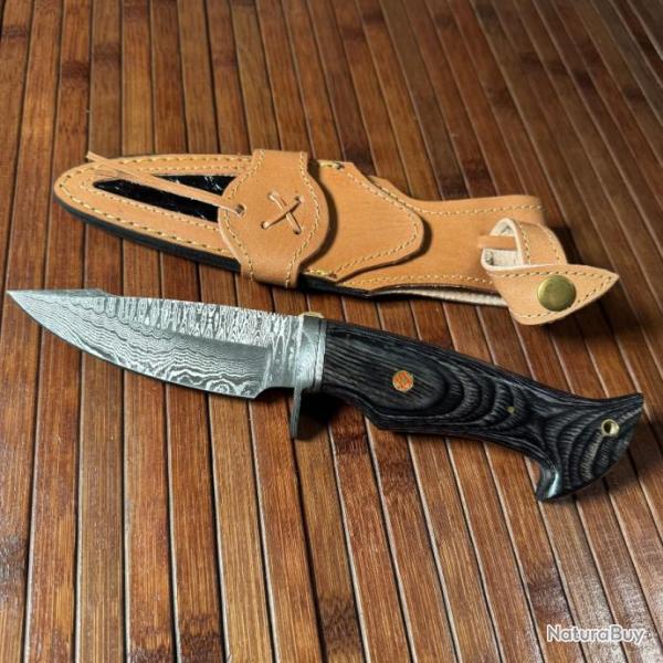 COUTEAU - POIGNARD DAMAS 290 COUCHES FORG� MAINS �TUIS EN CUIR