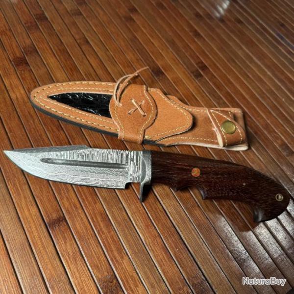 COUTEAU - POIGNARD DAMAS 290 COUCHES FORG� MAINS �TUIS CUIR NEUF