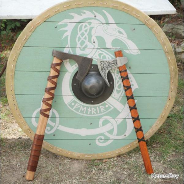 Reproduction d'un bouclier en bois d'un combattant VIKING orn� du loup Fenrir- EBR24BOU002