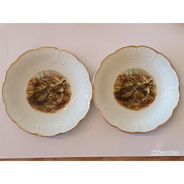 LOT DE 6 SOUS TASSE A CAFE MOTIFS GIBIERS CHASSE + 3 TASSES OFFERTES