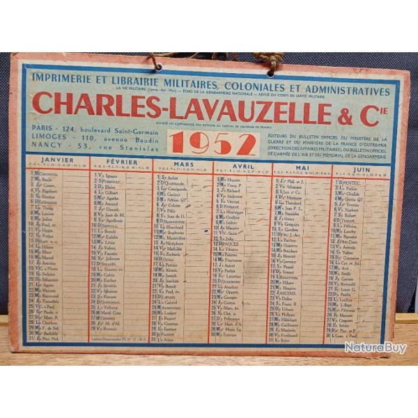 Authentique calendrier militaire Charles-Lavauzelle & Cie de 1952
