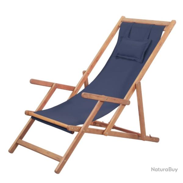 Chaise de plage, de jardin, d't pliante - Bleu - Bois massif Eucalyptus et tissu