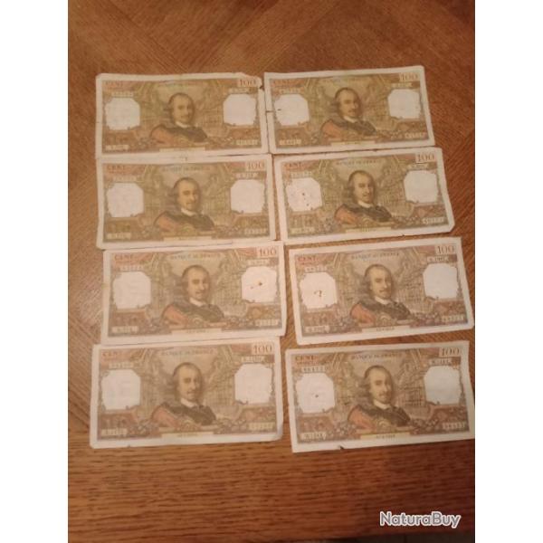 Lot 8 billets 100 francs corneille 1971 1972 1973 1974 1976 1977 1978 1979